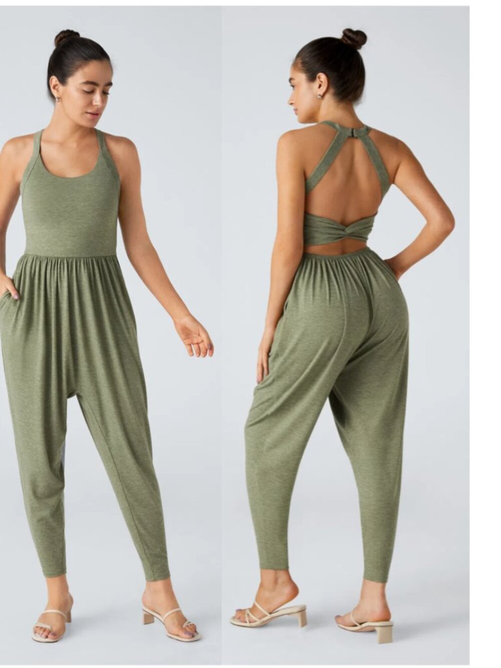 NWT U Neck Pocket Harem Casual Jumpsuit-Easy Peezy Edition Green Size XS